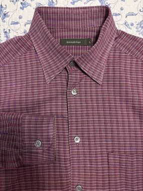Ermenegildo Zegna men’s Maroon grid pattern button down sport shirt Size Large